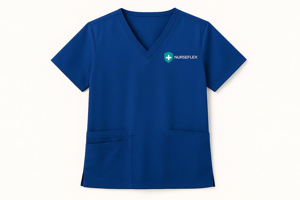 Registered Nurse Scrub Top - Royal Blue with Nurseflex Logo