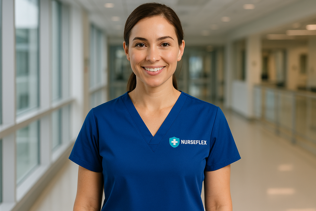 Registered Nurse Scrub Top - Royal Blue with Nurseflex Logo